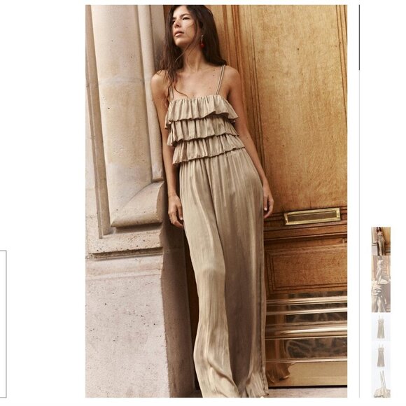 Zara Pants - ZARA SATIN PLEATED JUMPSUIT WITH RUFFLES  Size M, L NWT